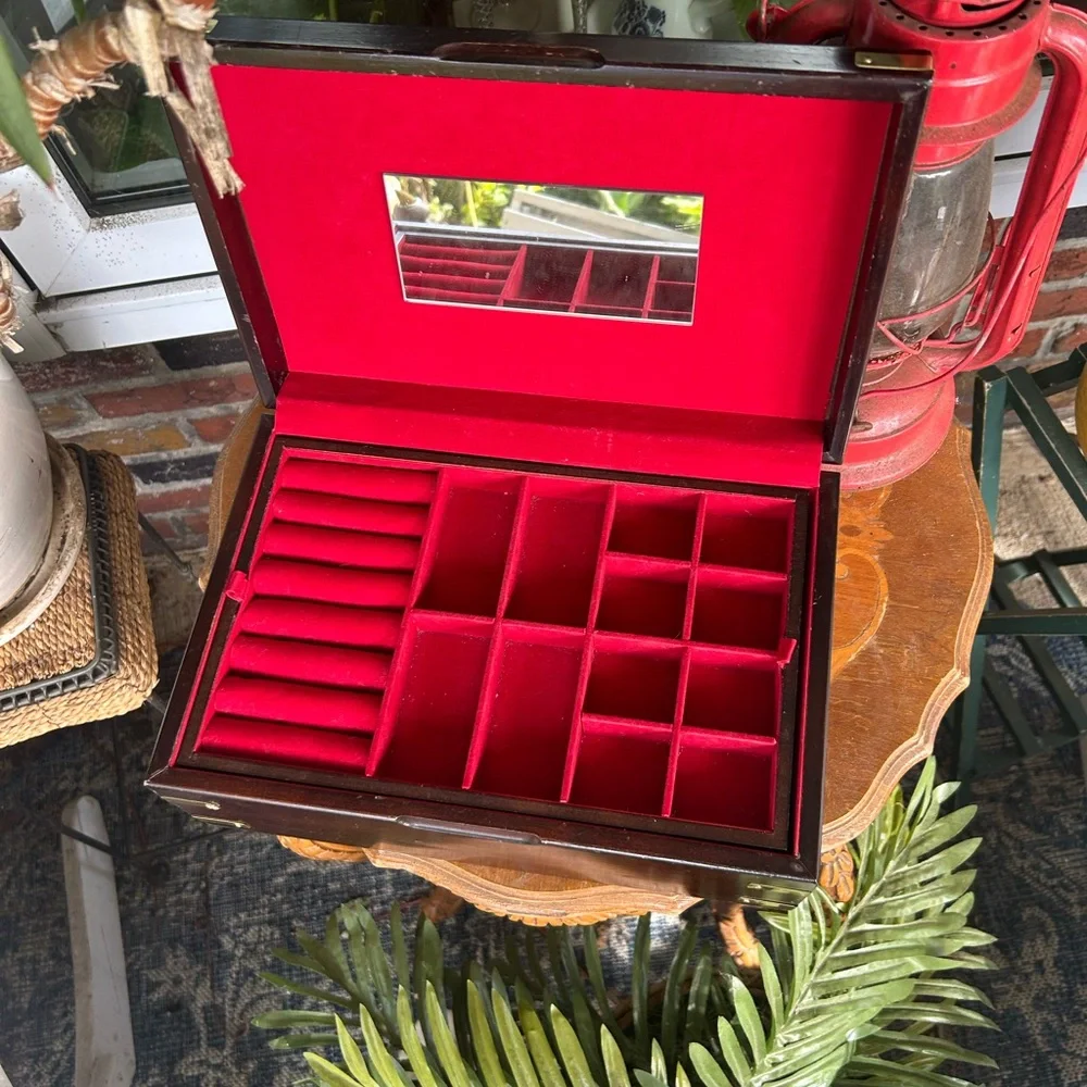 Vintage Wooden Jewelry Box with Brass Accents